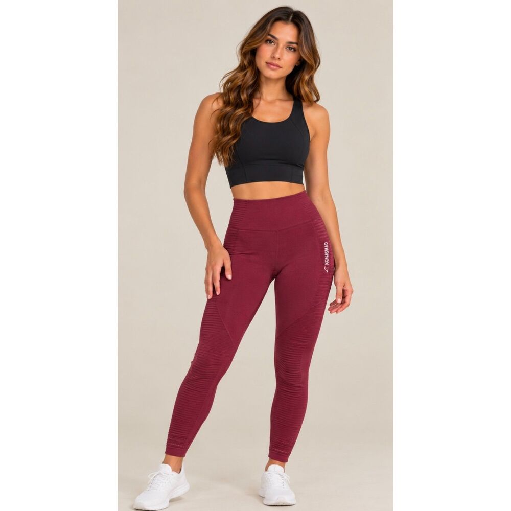 Gymshark Seamless Energy Leggings Maroon Breathable Sz S